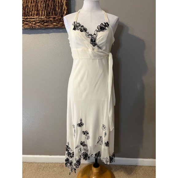 BCBGMAXAZRIA Dress 10 Ivory Black Silk Flowy Wedding Party Cruise NWT $228 - Picture 1 of 12